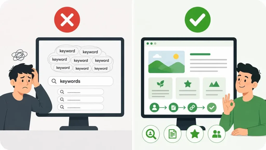 Порівняння старого SEO з хмарою ключових слів і сучасного підходу, орієнтованого на намір користувача