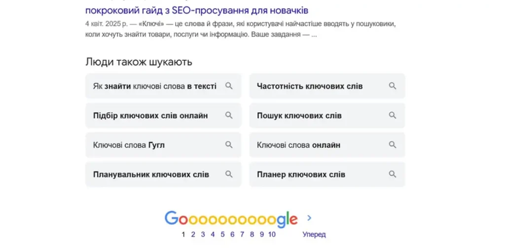 Блок Люди також шукають із суміжними запитами про ключові слова