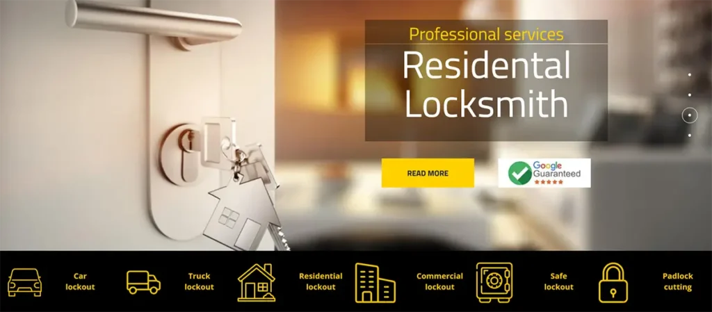 Example of a local service website for a car key replacement company with a clear call to action and contact information