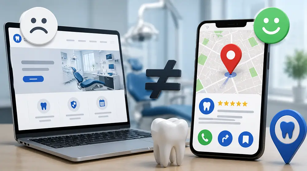 Illustration showing how Google Maps became more important than dental clinic websites for attracting patients in 2026