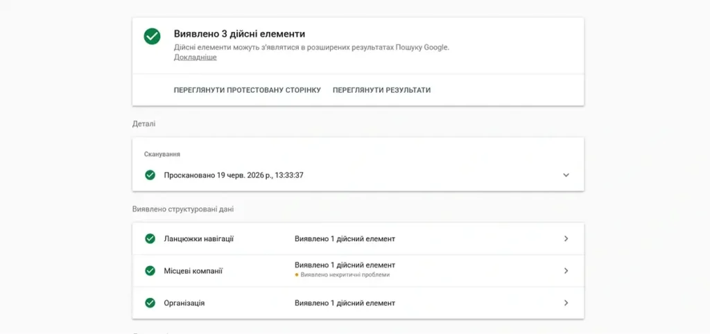 Результат перевірки структурованих даних сайту Smart Lab у Google Rich Results Test